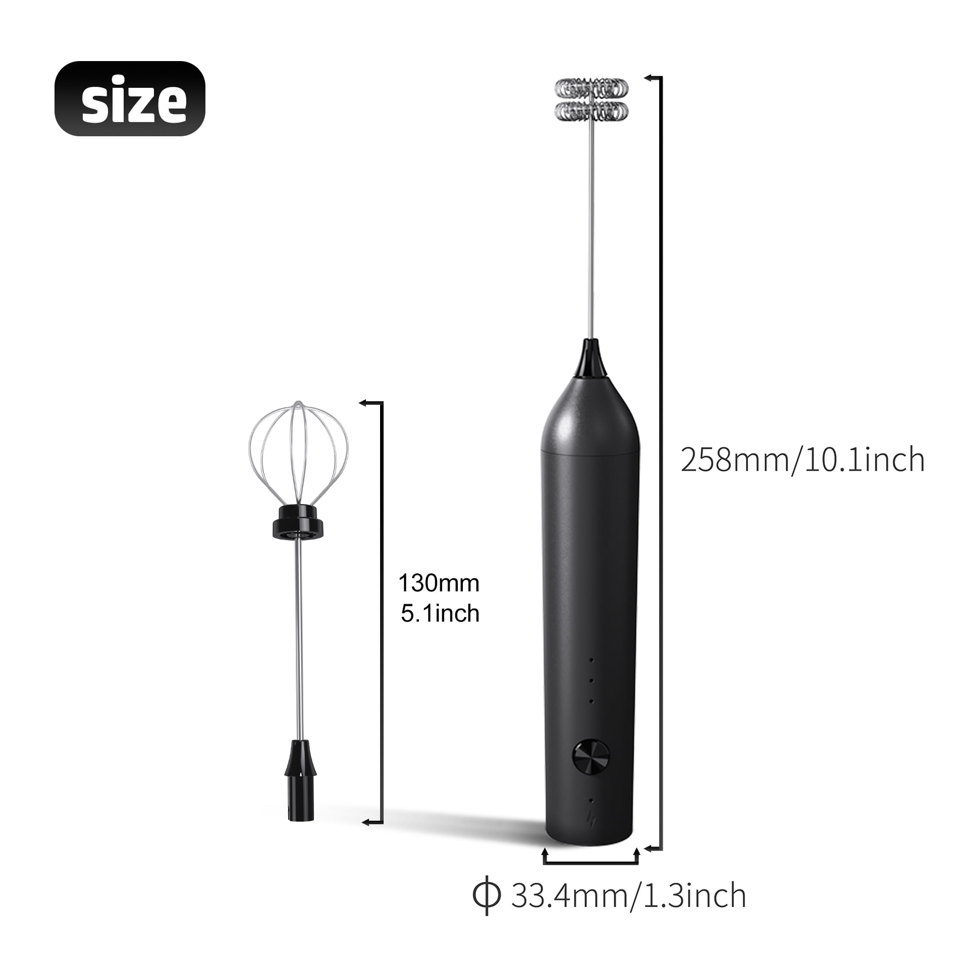 Milk Frother Handheld, Type C Rechargeable Electric Whisk Coffee Frother Mixer for Coffee, 3 mixing Speeds Mini Milk Foamer Drink Mixer with 2 Whisks for Coffee Matcha Frappe Latte Cappuccino