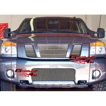 Aluminum Grille Billet Car Grill - Fits 2008-2014 Nissan Titan Vertical Billet Grille Grill Combo #N67806V