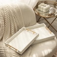 thumbnail image 4 of MODE HOME 2 Piece Woven Leather Ottoman Tray with Gold Handles, Perfect Rectangular Serving Tray for Living Room, Coffee Table Tray as Thoughtful Gift for Home Decor Enthusiasts (White), 4 of 8
