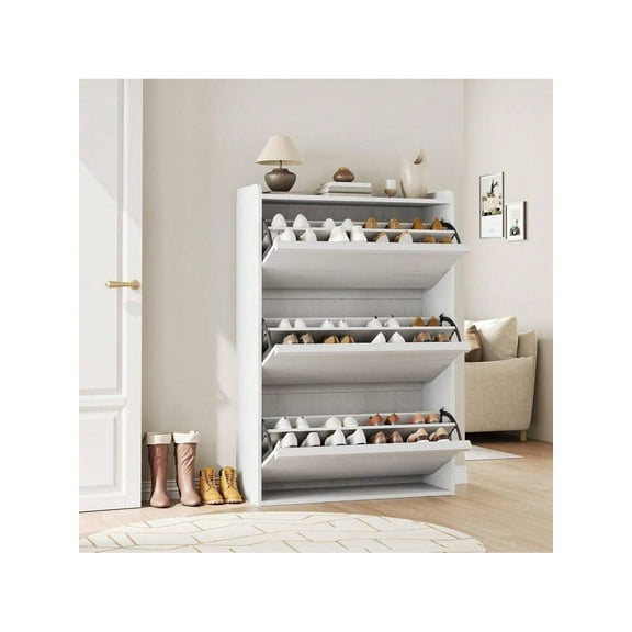 White 2025 New Shoe Cabinet With 3 Flip Drawers, Modern Shoe Storage For Entryway, Wooden Shoe Organizer Cabinet With Adjustable Shelf, Hidden Shoe Rack For Hallway, Living Room Decor Installation