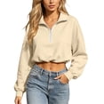 thumbnail image 2 of YanHoo Womens Cropped Sweatshirts Quarter Zipper Lapel Pullover Tops Classic Fit Long Sleeve Sweatshirt, 2 of 8