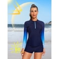 thumbnail image 3 of Charmo Women Two Piece Rash Guard Long Sleeve Zipper Swimsuits UV UPF 50+ Swim Shirt Bathing Suit with Boyshort Bottom, 3 of 7