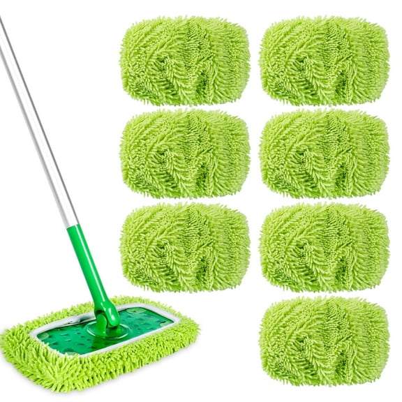 DR DAPPER Reusable Microfiber Wet Mop Pads Compatible with SwifferSweeper Mop, 7 Pack, Green (Mop is Not Included)