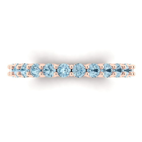 1.2 ctw Wedding Band for Women - 14K Rose Gold Natural Aquamarine Stackable Eternity Ring