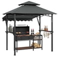 thumbnail image 3 of Heavy Duty Steel Grill Gazebo 8' x 5' – Double-Tier Roof, 7' x 3' Side Awning, LED Lights, Storage Shelves, Hooks – Outdoor BBQ Canopy Shelter for Patio, 3 of 9