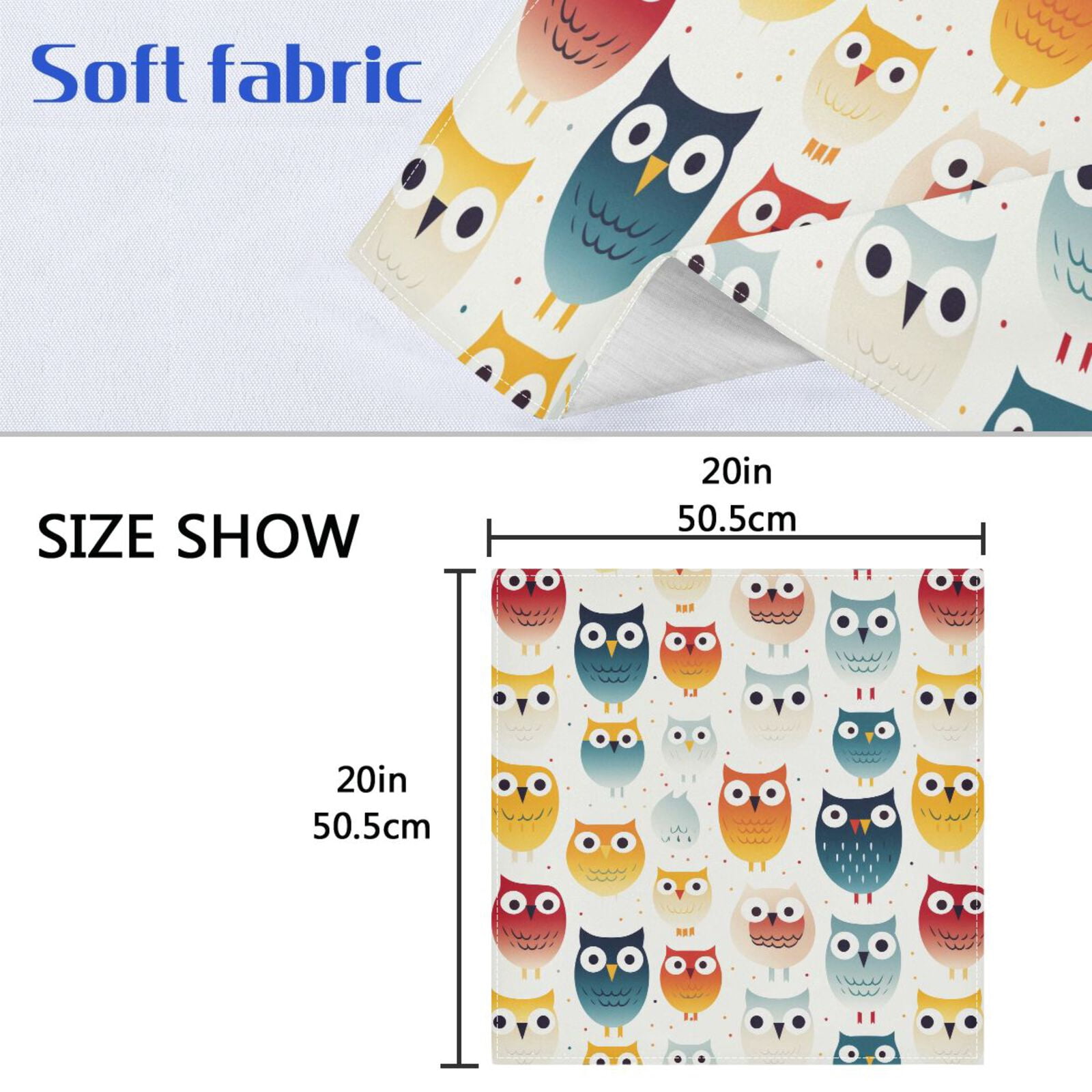 JSTEL Cute Rainbow Owl Cloth Napkins Set of 6, 20x20 Inch Washable and Reusable Napkin for Decoupage Dinner Party Everyday Use