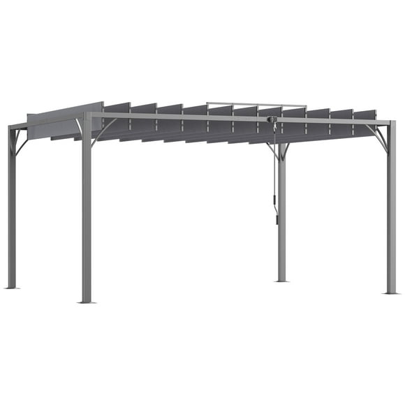 Outsunny 12.8' x 9.7' Outdoor Louvered Pergola with Retractable Roof, Grey