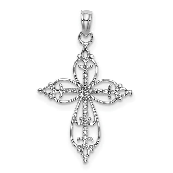Finest Gold 10K White Gold Beaded Cross Charm