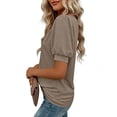 thumbnail image 6 of Enjoytime Dressy Tops for Women Solid Color V-Neck Pleated Base Blouse Short Sleeve Shirts Business Work Casual Shirts, 6 of 7