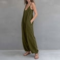thumbnail image 5 of VBVC Women's Cotton-Linen Spaghetti Strap Jumpsuit,Adjustable Zipped Overall For Women,Ladies Summer Vacation Baggy Long Rompers with Pockets,Army Green,S-2XL, 5 of 6