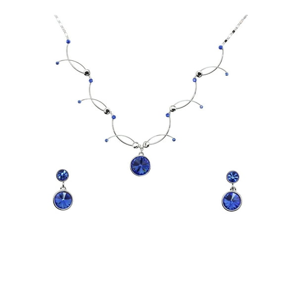Faship Gorgeous Blue Premium Rhinestone  Crystal Floral Necklace Earrings Set