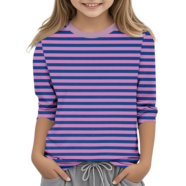 Dealovy Chemises à Manches 3/4 pour Filles Été Col Rond Rayé Habillé Décontracté Imprimé Ample Tunique Confortable