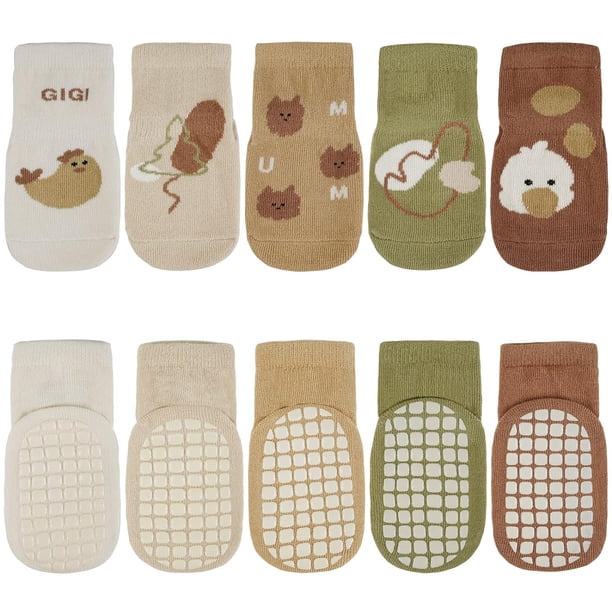 Calcetines antideslizantes para bebé, 5 pares de calcetines de algodón para bebé, calcetines para niño pequeño, calcetines antideslizantes para bebés, niños pequeños y niños.