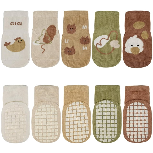 Calcetines antideslizantes para bebé, 5 pares de calcetines de algodón para bebé, calcetines para niño pequeño, calcetines antideslizantes para bebés, niños pequeños y niños.
