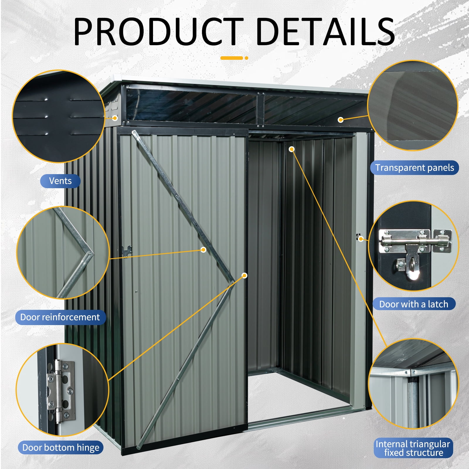 CarButler 5x3ft Metal Outdoor Storage Shed with Transparent plate and Lockable Door for Garden Backyard Patio Lawn Black