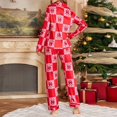 thumbnail image 2 of Pajama Set Women Casual Christmas Plaid Print Cozy Long Sleeve Long Pants Set Nightwear Sleepwear,Red,L, 2 of 9