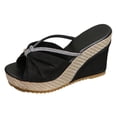 thumbnail image 5 of Rokment Women's Bow Platform Wedge High Heels Dressy Slip on Sandals Fashion Casual Bowknot Espadrilles Ultra Chunky Heeled Dress Slides Summer Shoes for Bride Wedding Black Size 8, 5 of 6