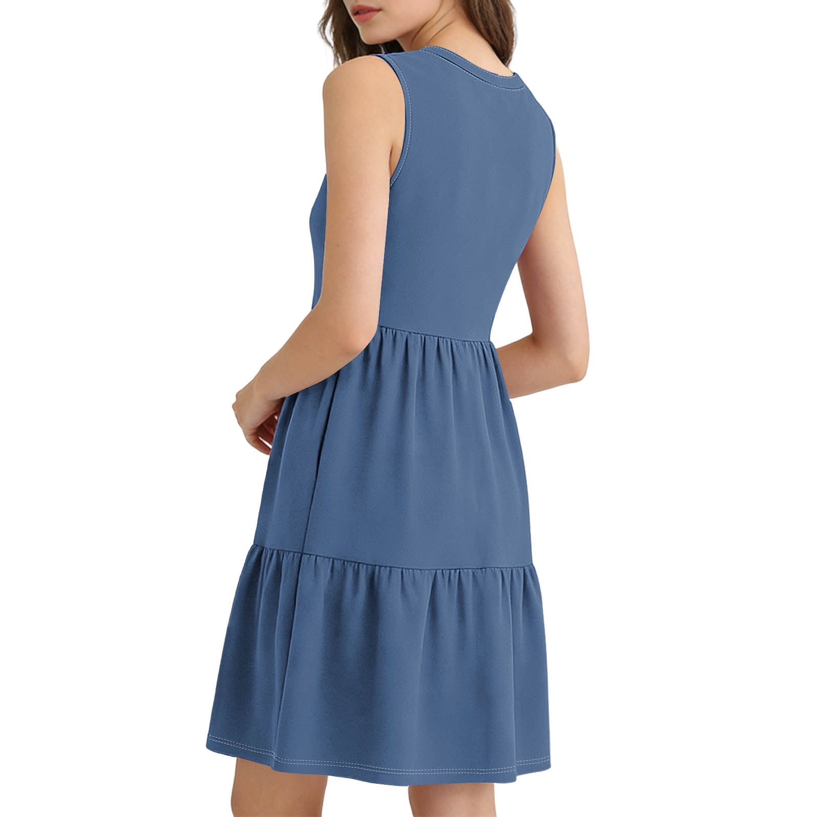 Oplxuo Summer Dresses for Women V Neck Sleeveless Sundresses Button Down Casual Dresses Ruffled Hem Midi Dress for Beach