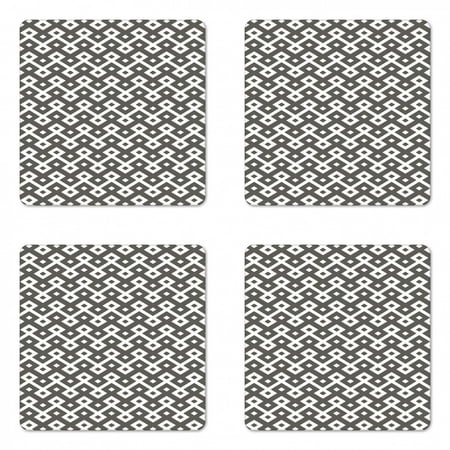

Geometric Coaster Set of 4 Diamond Line Pattern with Abstract Monochrome Display Persian Influences Square Hardboard Gloss Coasters Standard Size Charcoal Grey White by Ambesonne