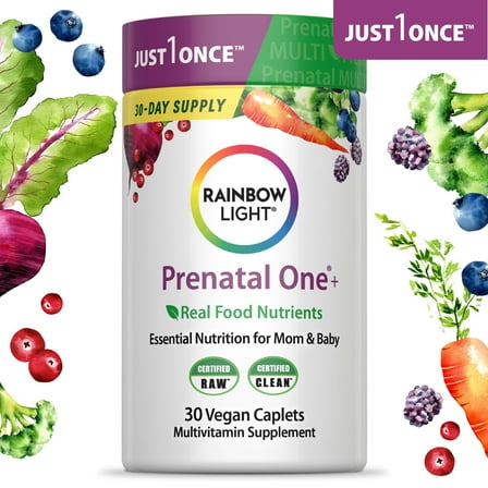 Prenatal One Multivitamin with Vitamin C | 30 Vegan Caplets | by Rainbow Light