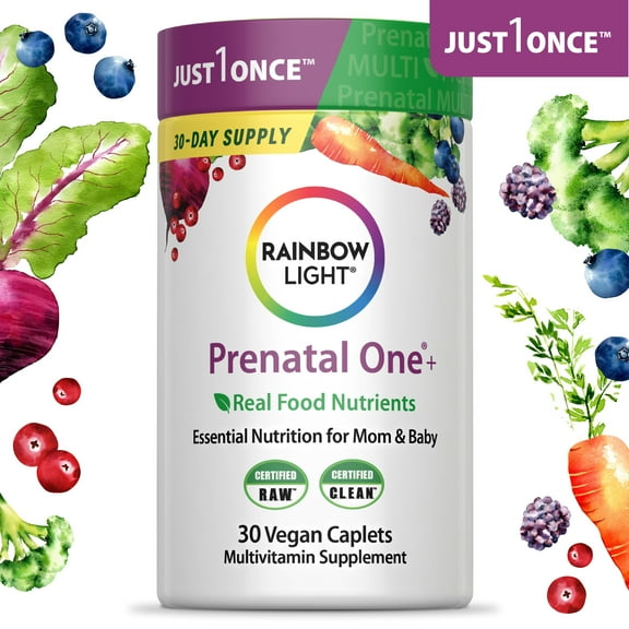 Prenatal One Multivitamin with Vitamin C | 30 Vegan Caplets | by Rainbow Light
