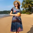 thumbnail image 4 of Gukieu Underwater Lazy Turtle Print Women's Short Sleeve Dress, Elastic Waistband A-line with Pockets Summer Dress, Suitable for Daily Leisure, Work, Vacation, 4 of 6