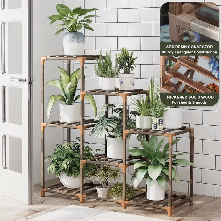 Vipush 3-Tier Foldable Plant Stand With Mosaic Ceramic Top - Indoor/Outdoor Shelf