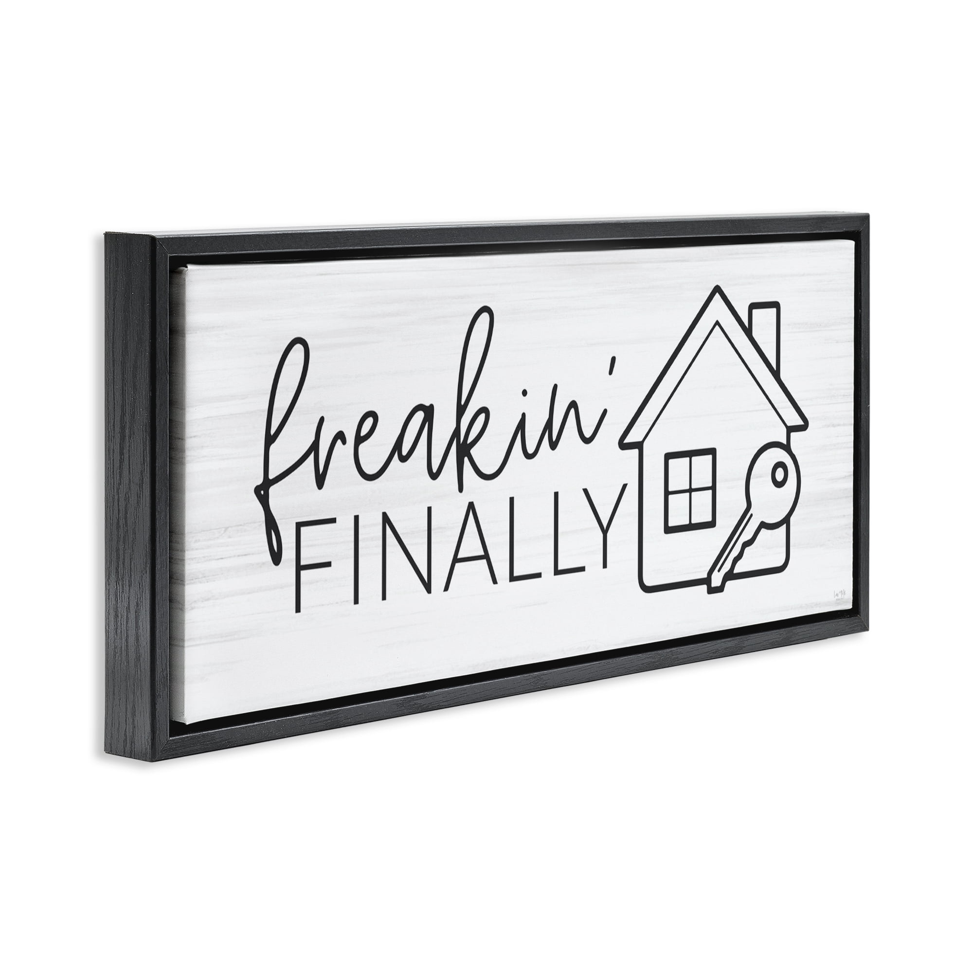 Stupell Industries Freakin' Finally Housewarming Black Framed Floater Canvas Wall Art, design by Lux + Me Designs