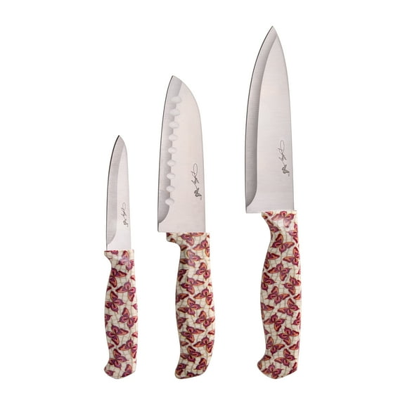 Dolly Parton 3-Piece Chef Knife Set with Butterfly Pattern Handles for Kitchen Prep