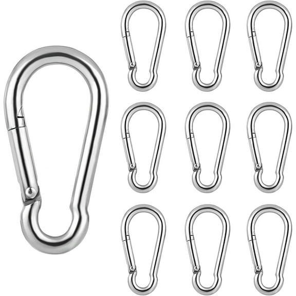10 Pcs Carabiner Clips Spring-Snap Hook M5 2 Inch Quick Link 304 Stainless Steel Clips Spring Buckle Rope Connectors for Keychains Harness Dog Leash Bird Feeders Planters Lights (220LB Capacity)