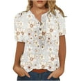 thumbnail image 2 of EGNMCR T-Shirts pour Femmes Mode Femmes Col Rond Manches Courtes Imprimé Bouton Poche Hauts Décontractés, 2 of 4