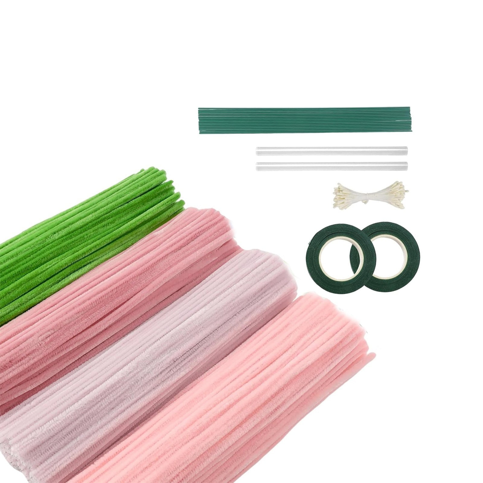 Colorful Pipe Cleaners Craft Kit - 400 Pcs Chenille Stems with Floral Wires, Stamen & Ribbon | DIY Flower Making, STEM Projects & Art Supplies
