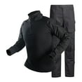 thumbnail image 1 of Xuniizn Men's 2 Piece Outfits Solid Color Lapel Neck Zipper Long Sleeve Shirts With Multi Pockets Functional Cargo Pants Combat Training Outdoor Tracksuit, 1 of 2