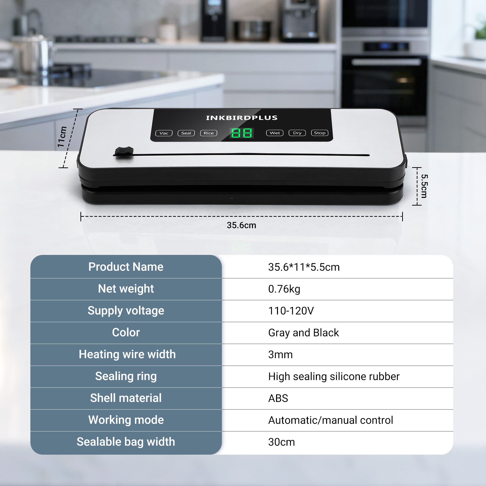 INKBIRDPLUS Vacuum Sealer, White and Black with -65KPA Suction, Multiple Modes, UV Sterilization