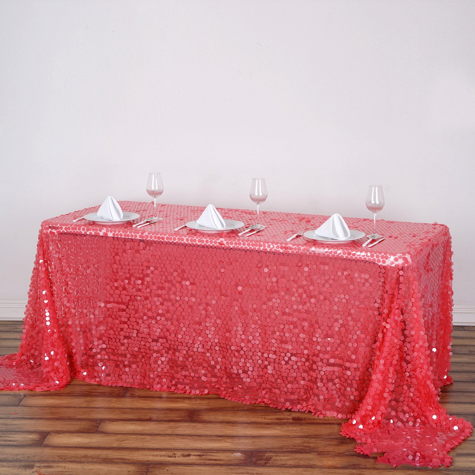 90x156 in Rectangle Duchess Sequin on Mesh Tablecloth Wedding Party Banquet 