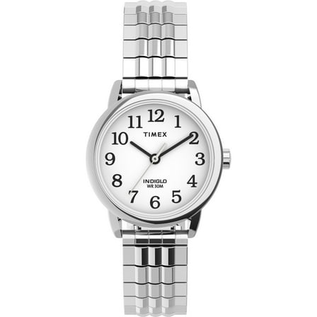 Timex Women's Easy Reader Silver/White 25mm Perfect Fit Casual Watch, Expansion Band