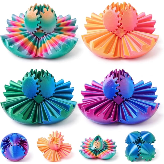 Joyfy 4 Pack Gear Ball Fidget Toys, 3D Printed Gear Sphere Sensory Toys for Kids & Adults, Colorful Mechanical Desk Toys for Party Favors, Classroom Rewards, Stocking Stuffers