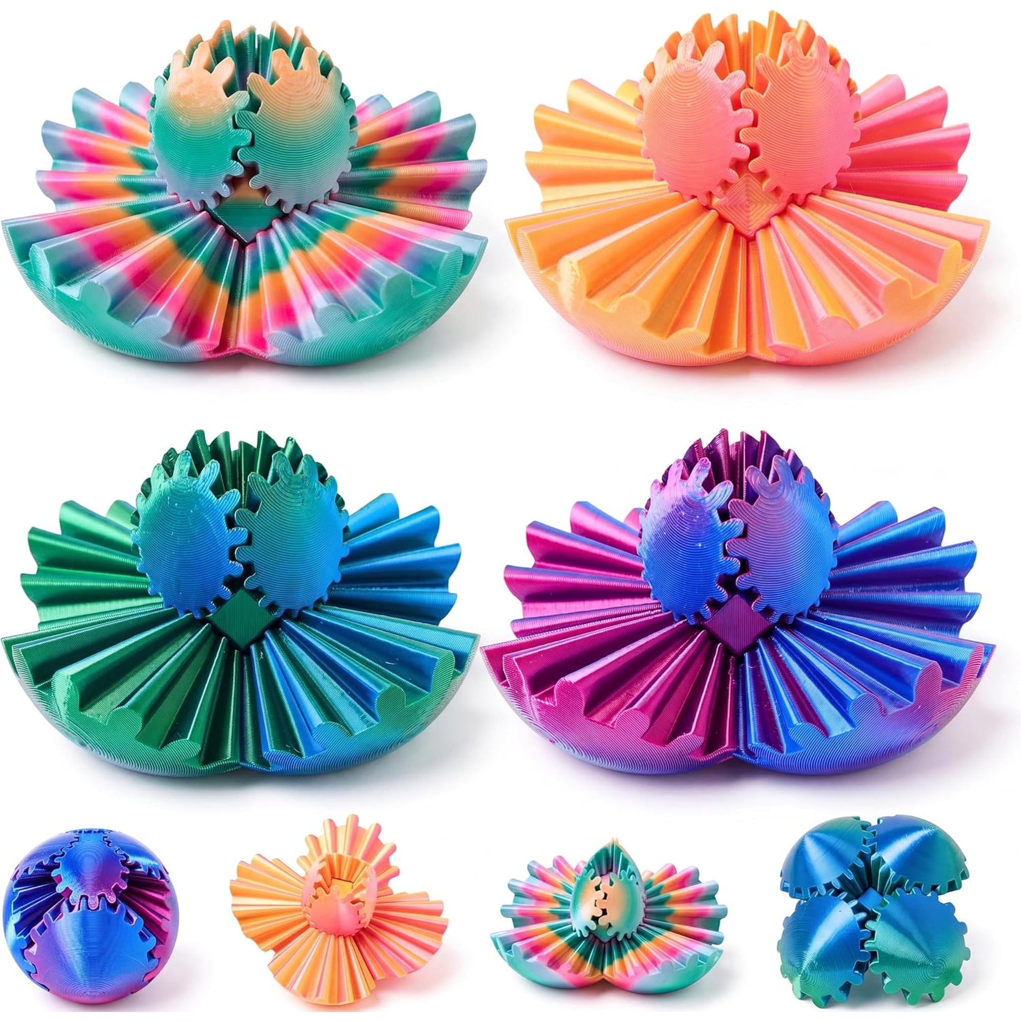 Joyfy 4 Pack Gear Ball Fidget Toys, 3D Printed Gear Sphere Sensory Toys for Kids & Adults, Colorful Mechanical Desk Toys for Party Favors, Classroom Rewards, Stocking Stuffers