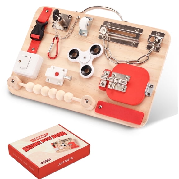 Montessori Busy Board for Toddlers - Wooden Educational Fidget Toys - Autism Sensory Products - Activity Board for Kids Baby Boys Girls, ADHD- Fine Motor Kids Travel Toys