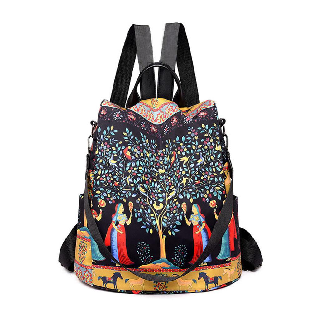 Multifunctional Anti-Theft Backpack Bags Casual Oxford Print Women Shoulder Bag 