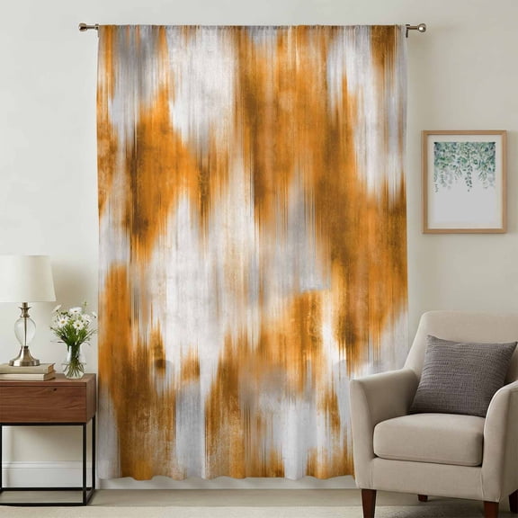 Orange Grey Sheer Curtains 72 Inches Long, Vintage Minimalist Abstract Gradient Art Light Filering Curtains, Breathable Simi Curtain Privacy Drapes for Living Room Bedroom Window Treatment