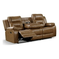 Furniture of America Ranshell Faux Leather Sofa with Drop-Down Table in Brown