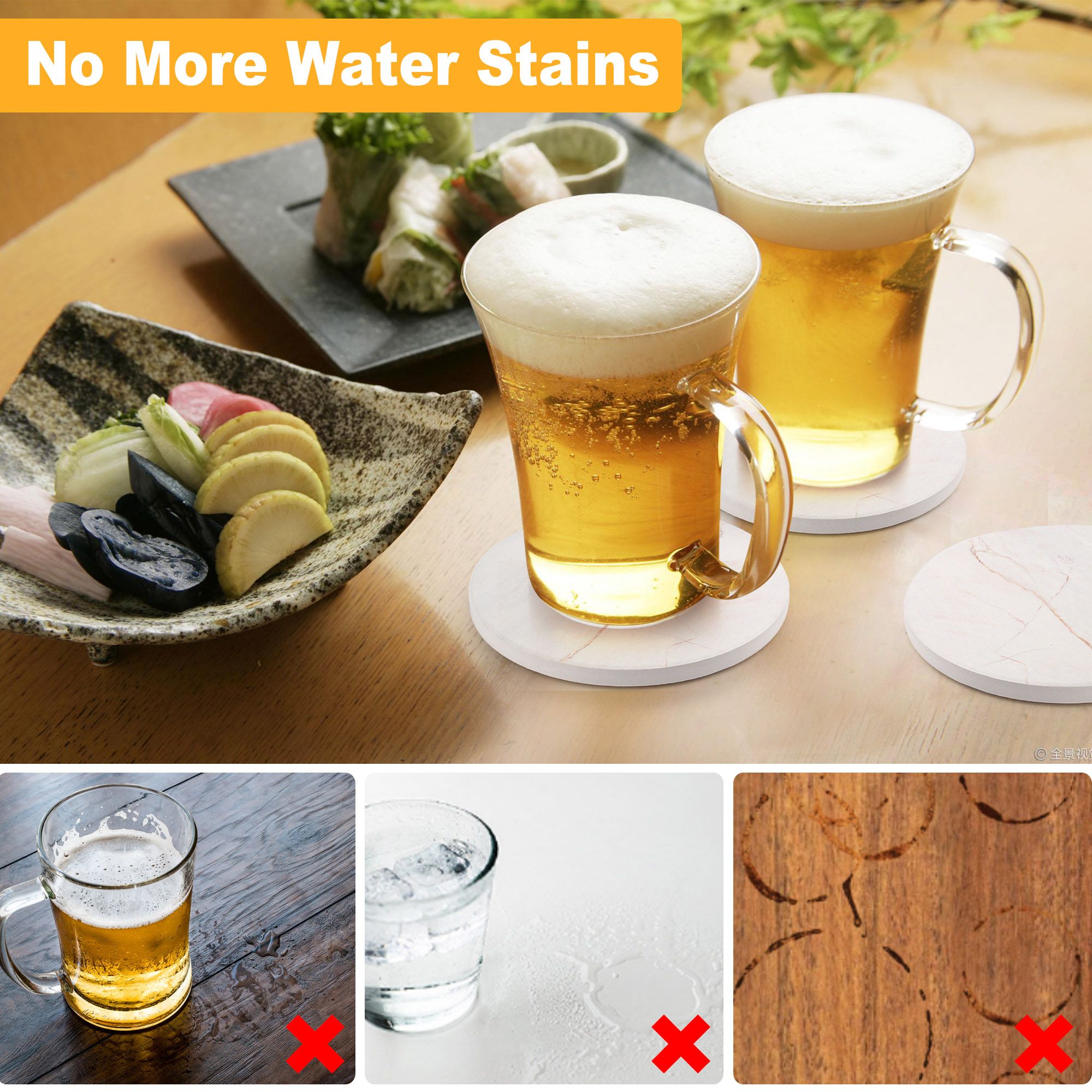 LotFancy 6Pcs 4 in Round Ceramic Coasters for Drinks Absorbent with Holder, Beige, Non-Slip - image 3 of 7