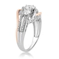 thumbnail image 3 of Jewelili Rose Gold Over Sterling Silver with 5 MM and 4 MM Round Created White Sapphire Three-Stone Engagement Ring, Size 6, 3 of 6