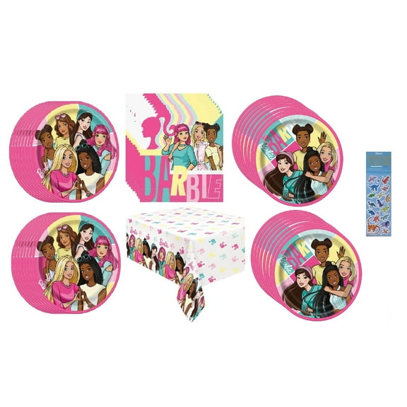 Barbie Dream Birthday Party Supplies Bundle Pack includes 16 Dessert Plates, 16 Lunch Plates, 16 Napkins, 1 Table Cover (Bundle for 16)