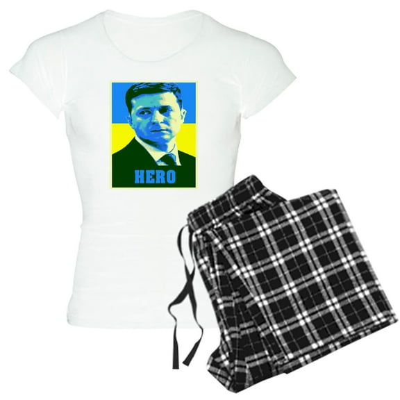CafePress - Ukrainian President Zelenskyy Ukraine Flag Pajamas - Women's Short Sleeve Print T-Shirt and Pants Light Cotton Pajama Set
