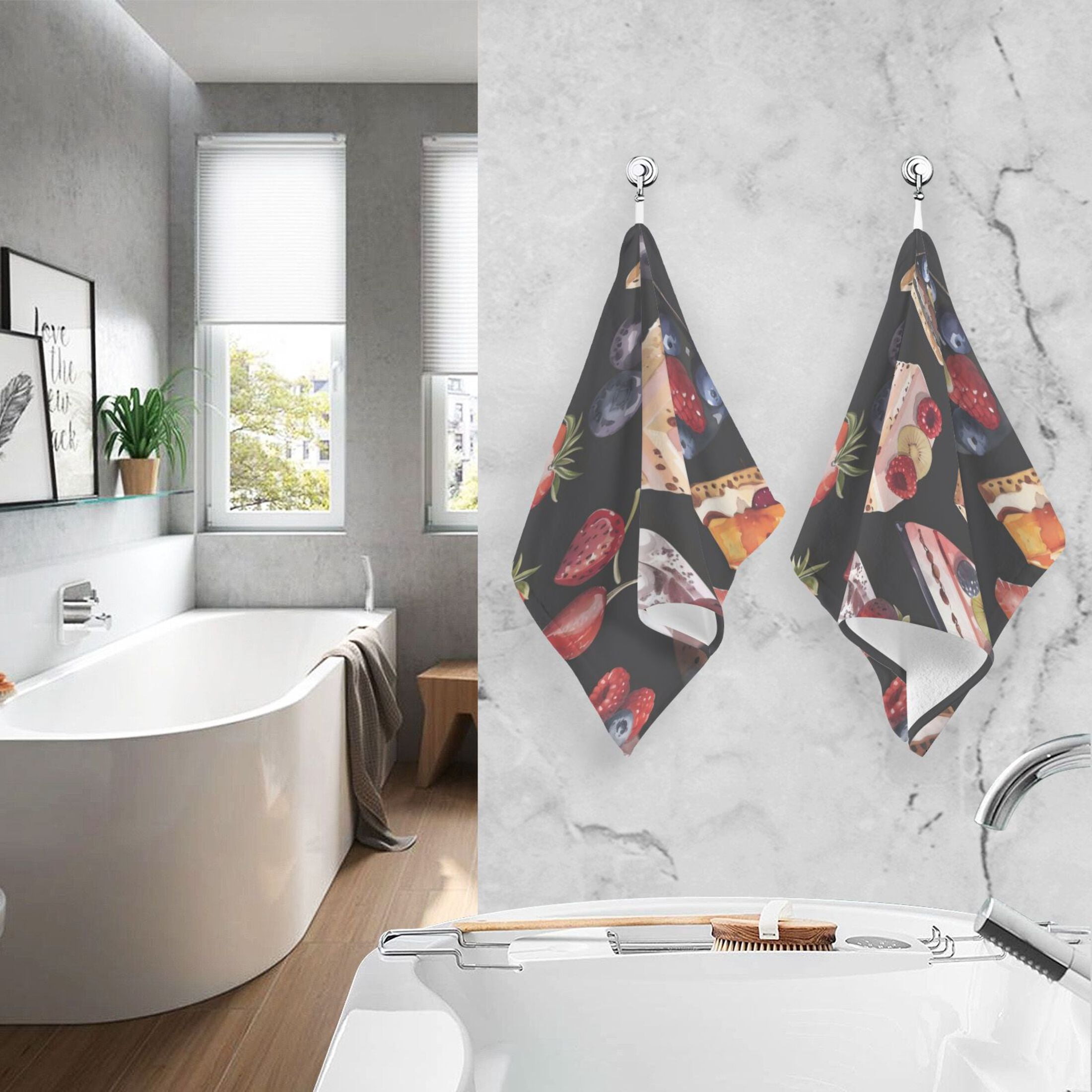 Cotton Towel Two-Piece 16x28 Inch One Sizex2 Face Towel Set Towel Set Cotton Hand Bath Towel Bathroom Beach Black Cake