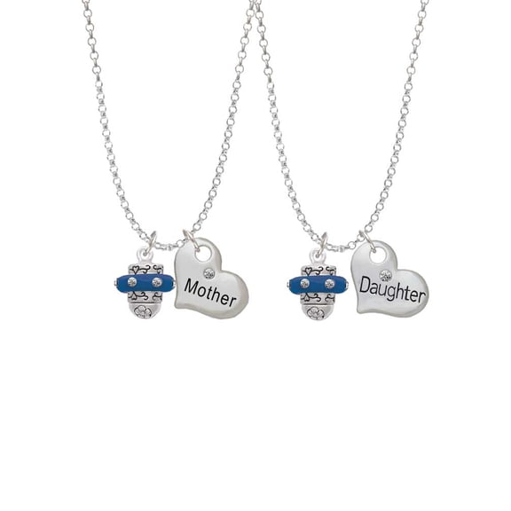 Delight Jewelry Silvertone Crystal Navy Blue Spinner Mother & Daughter Heart Necklaces (Set of 2), 19" 2"