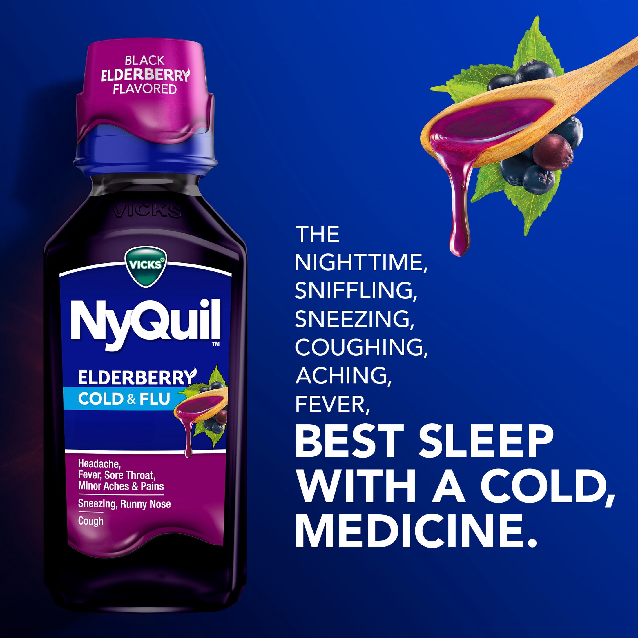 VICKS DayQuil & NyQuil Cold & Flu Medicine Co-Pack, Elderberry Flavor, 2x12 fl oz