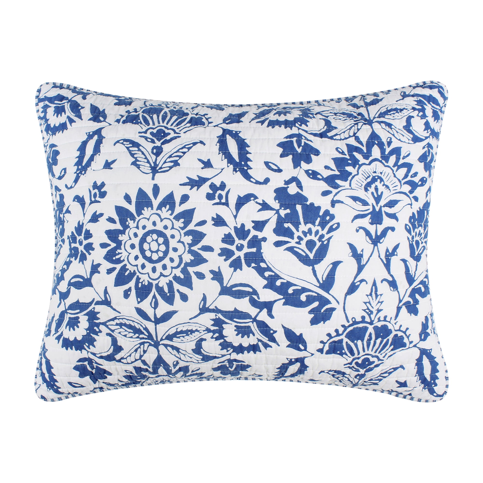 Levtex Home Clara Blue 3-Pieces White Floral Quilt Bedding Sets, King